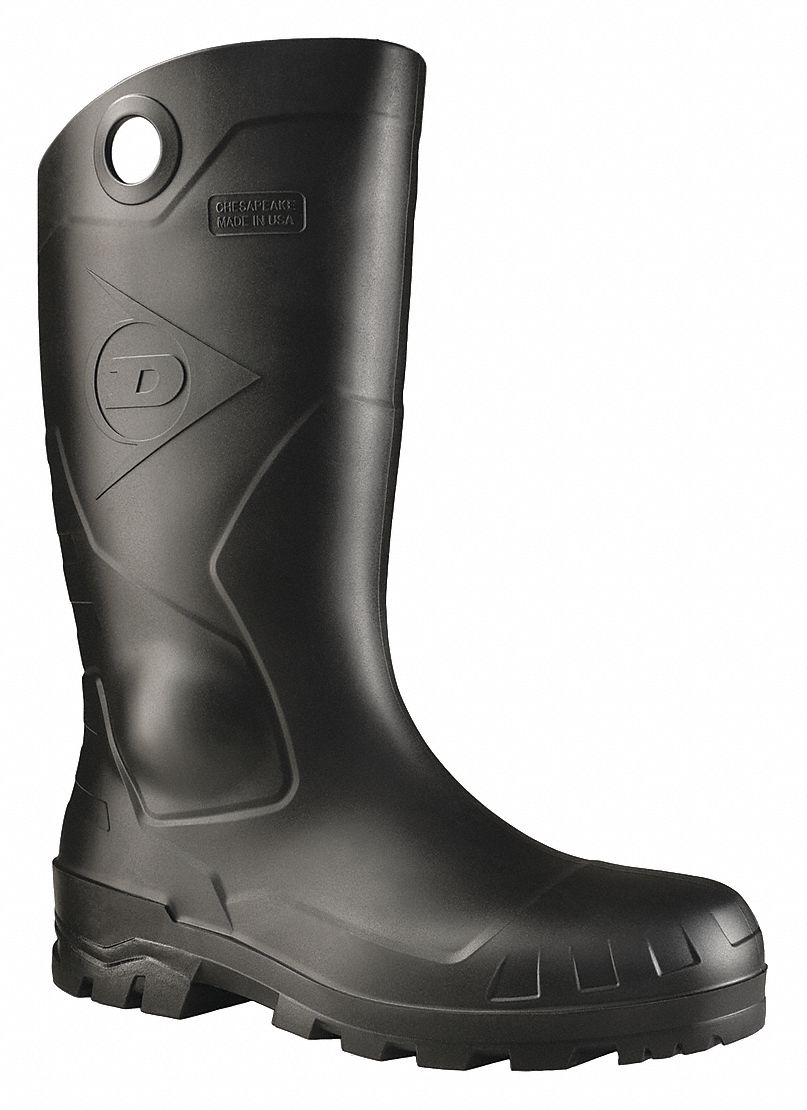 DUNLOP Rubber Boot, Unisex, 9, Knee, Plain Toe Type, PVC, Black, 1 PR