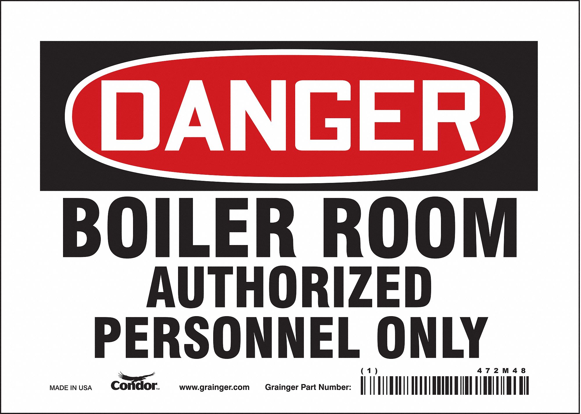CONDOR Safety Sign, Sign Format Traditional OSHA, Boiler Room