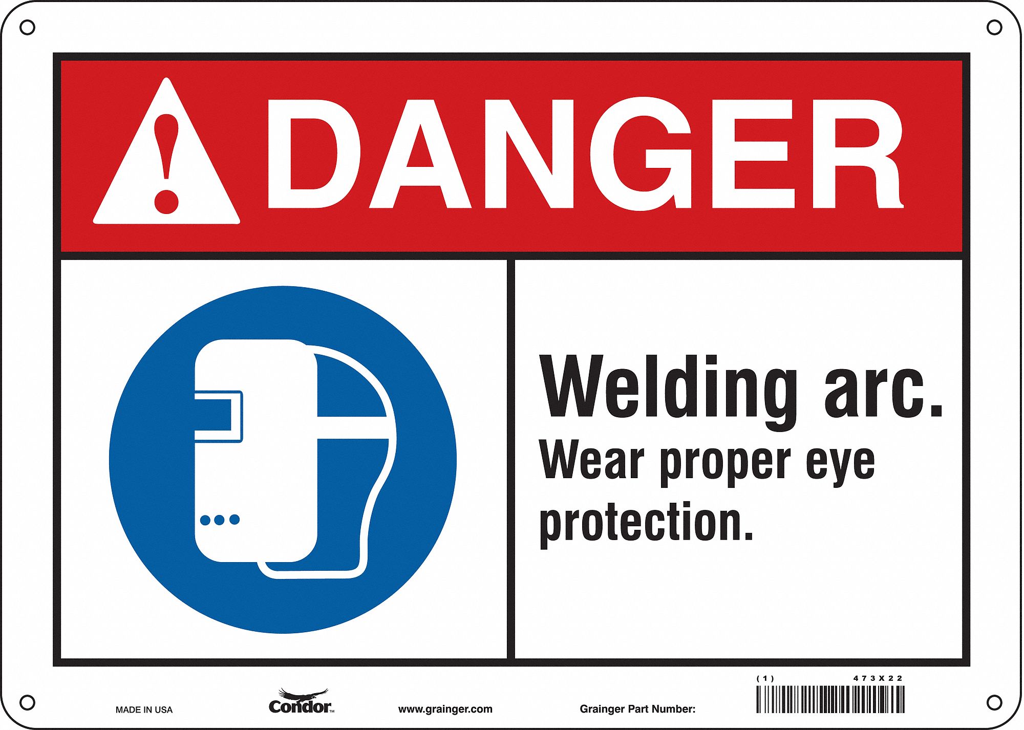 CONDOR Safety Sign, Sign Format ANSI/OSHA Format, Welding Arc. Wear
