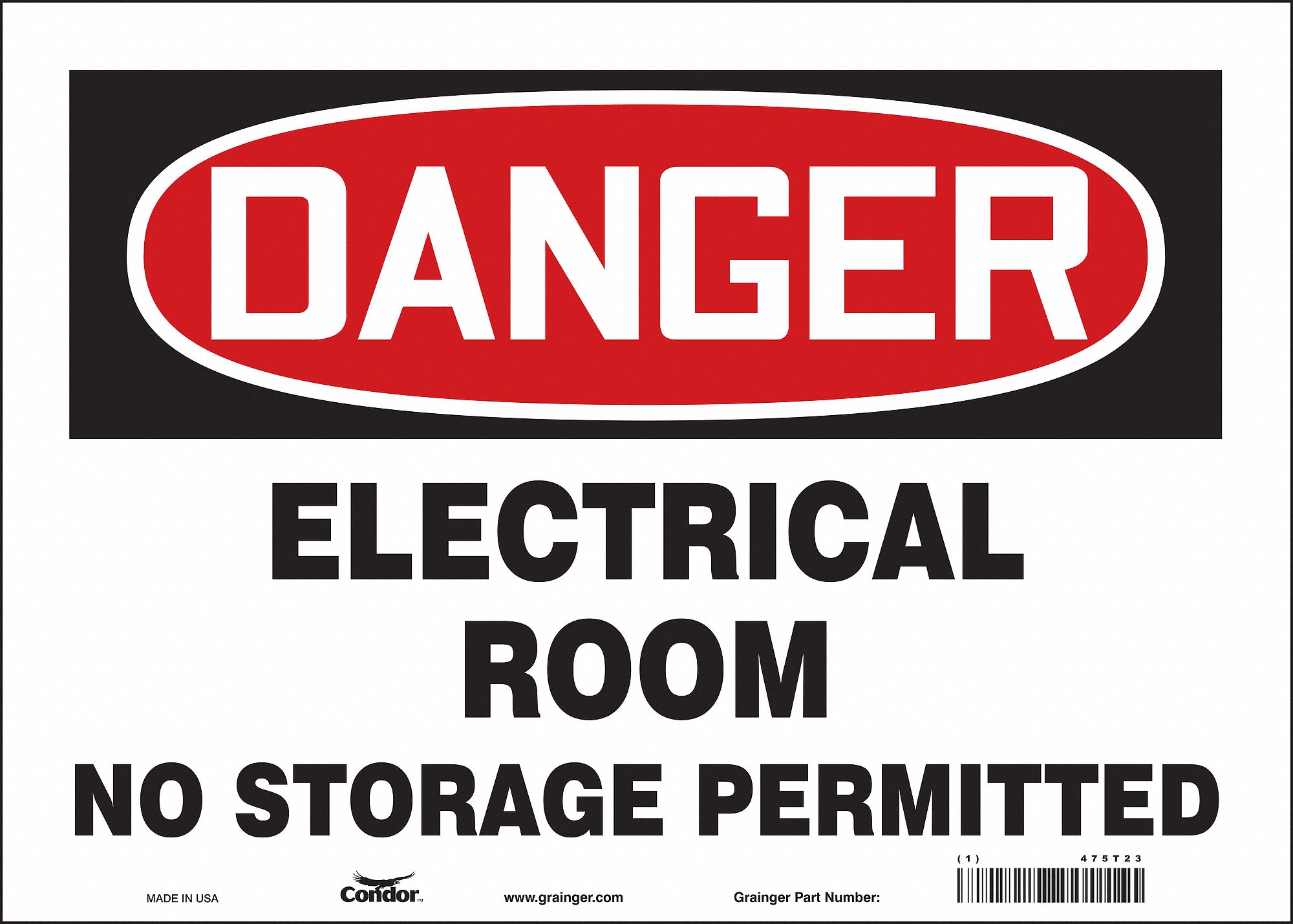 CONDOR Safety Sign, Sign Format Traditional OSHA, Electrical Room No