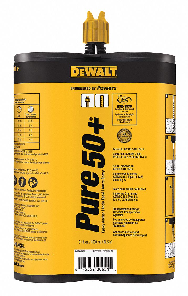 DEWALT Structural Anchoring Adhesive 51 fl oz Container, ICC Approved