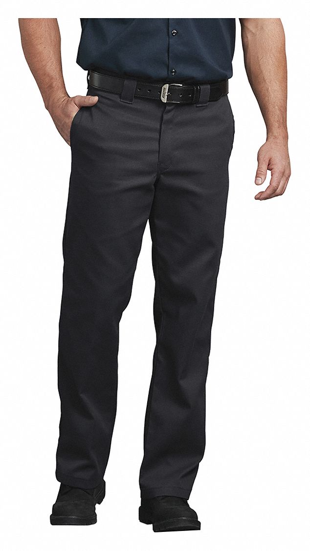 DICKIES Men's Work Pants, Cotton/Polyester, Color Black, Fits Waist