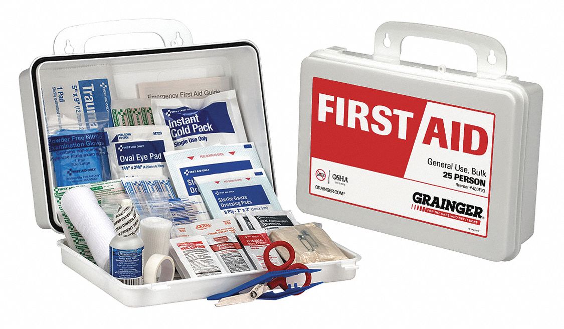 GRAINGER APPROVED First Aid Kit, Kit, Plastic, Industrial, 25 People