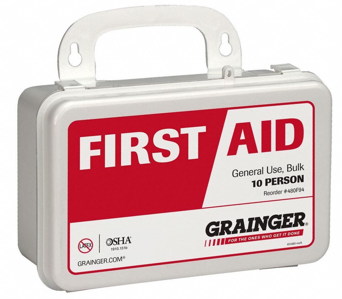 GRAINGER APPROVED First Aid Kit, Kit, Plastic, Industrial, 10 People
