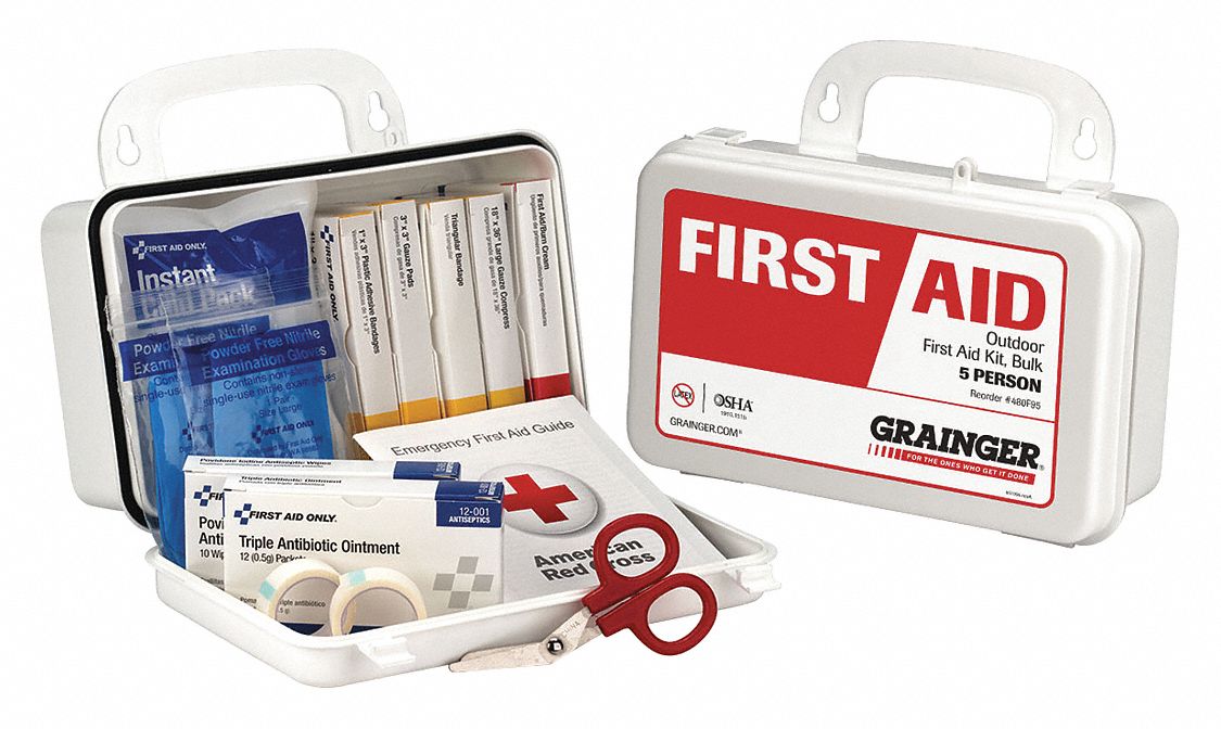 GRAINGER APPROVED First Aid Kit, Kit, Plastic, Industrial, 5 People