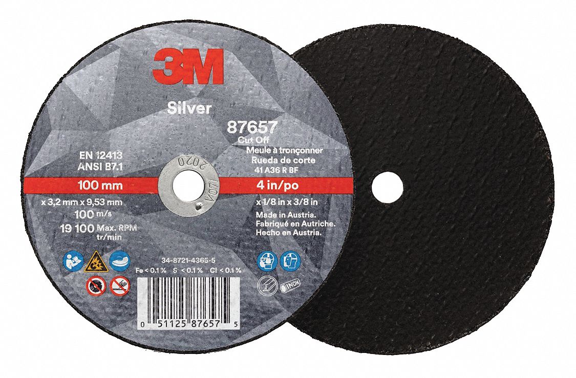3M 4", Type 1 Ceramic Grain Abrasive CutOff Wheel, 3/8" Arbor Hole