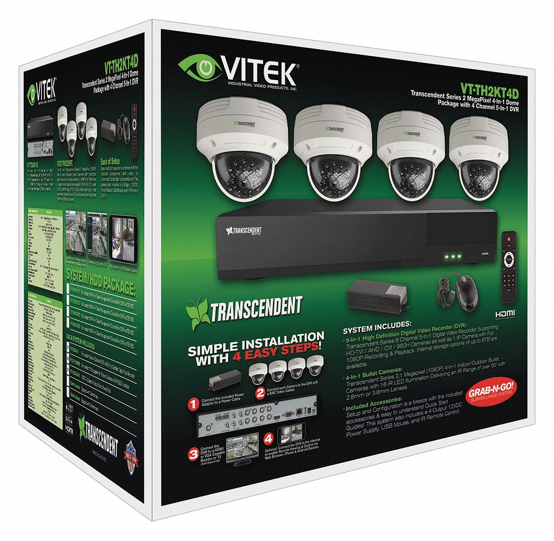 VITEK, Dome, 4 Cameras Included, Digital Video Recorder Kit 483D91VT