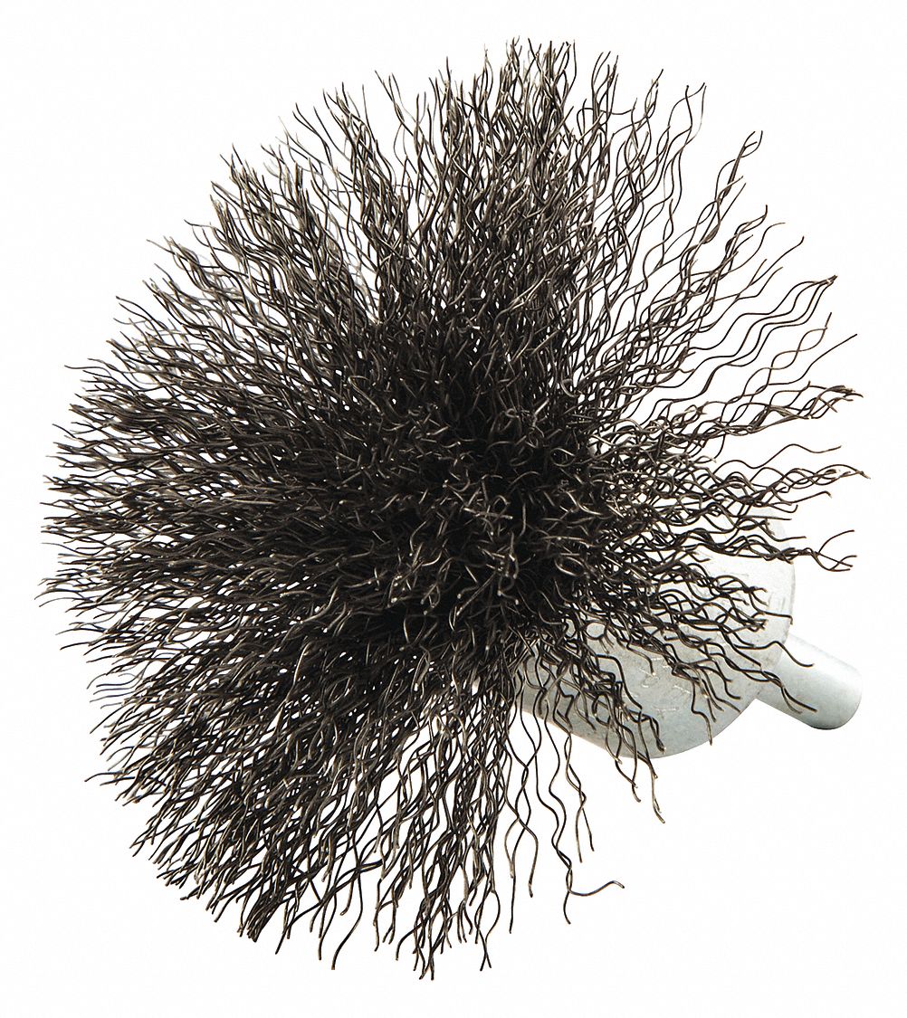 NORTON End Brush 3 in Brush Dia., 1/4 in Abrasive Shank Size, 0.008 in Wire Dia. 483N82