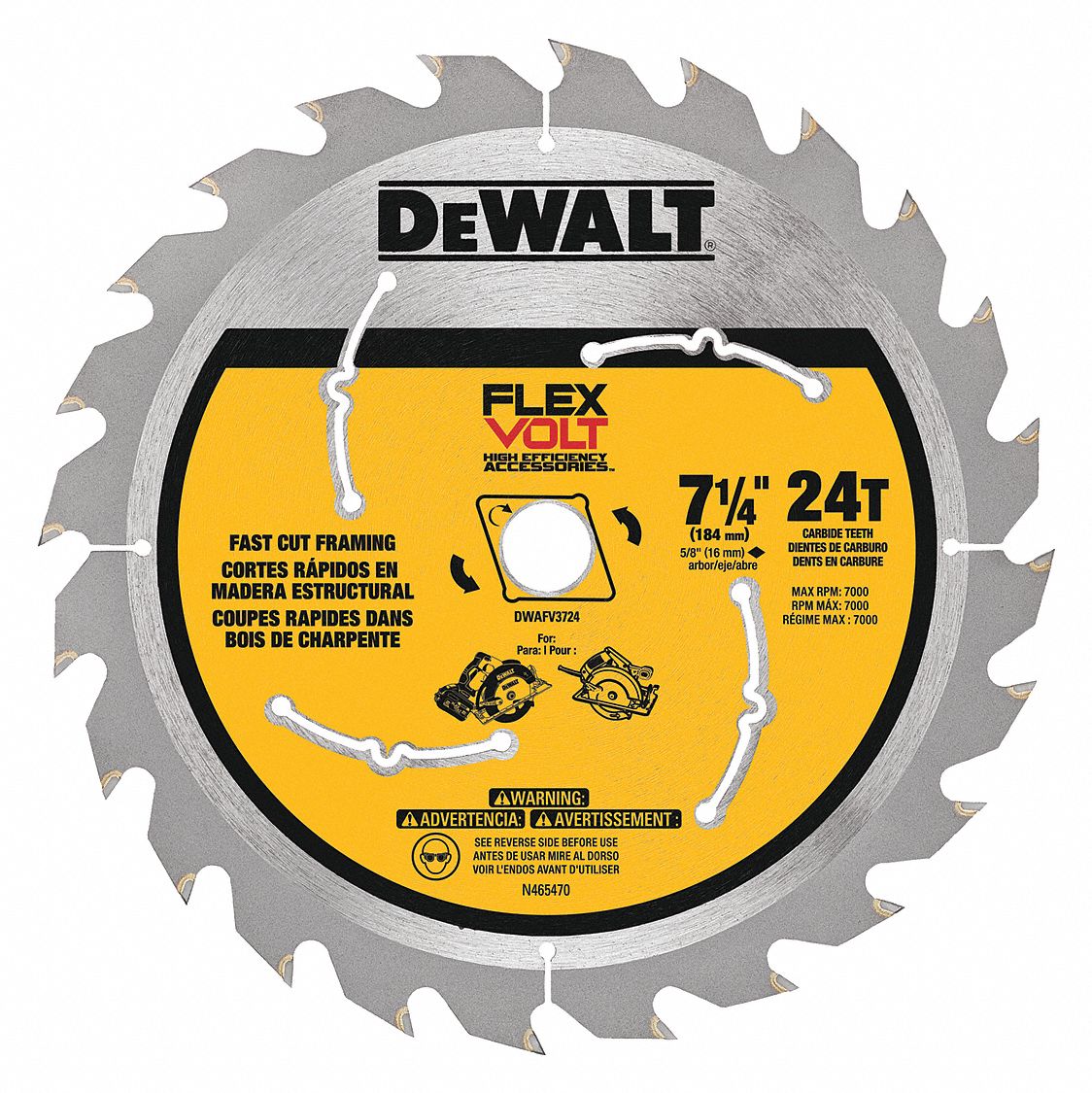 DEWALT Circular Saw Blade, NailEmbedded Wood Materials Cut, 7 1/4 in