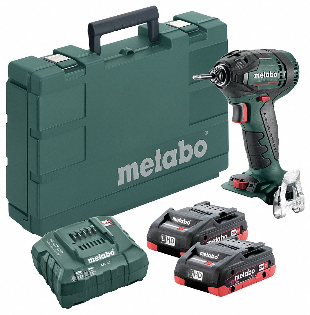 METABO 1/4" Cordless Impact Driver Kit, 18.0 Voltage, 1770 ft.-lb. Max