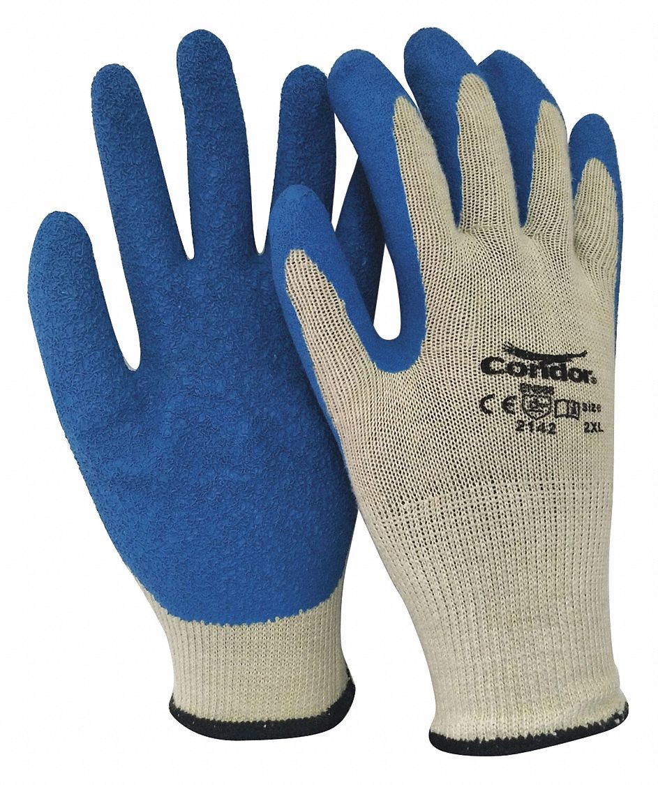 CONDOR Coated Gloves 2XL ( 11 ), Rough, Latex, Palm, Dipped, ANSI