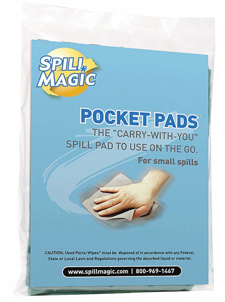 SPILL MAGIC Absorbent Pocket Pad, Clear, 71/2" L, PK30 487C63250P30