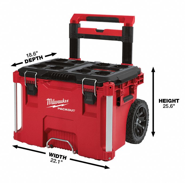 MILWAUKEE Plastic, Rolling Tool Box, 22 1/8 in Overall Width, 22 1/8 in