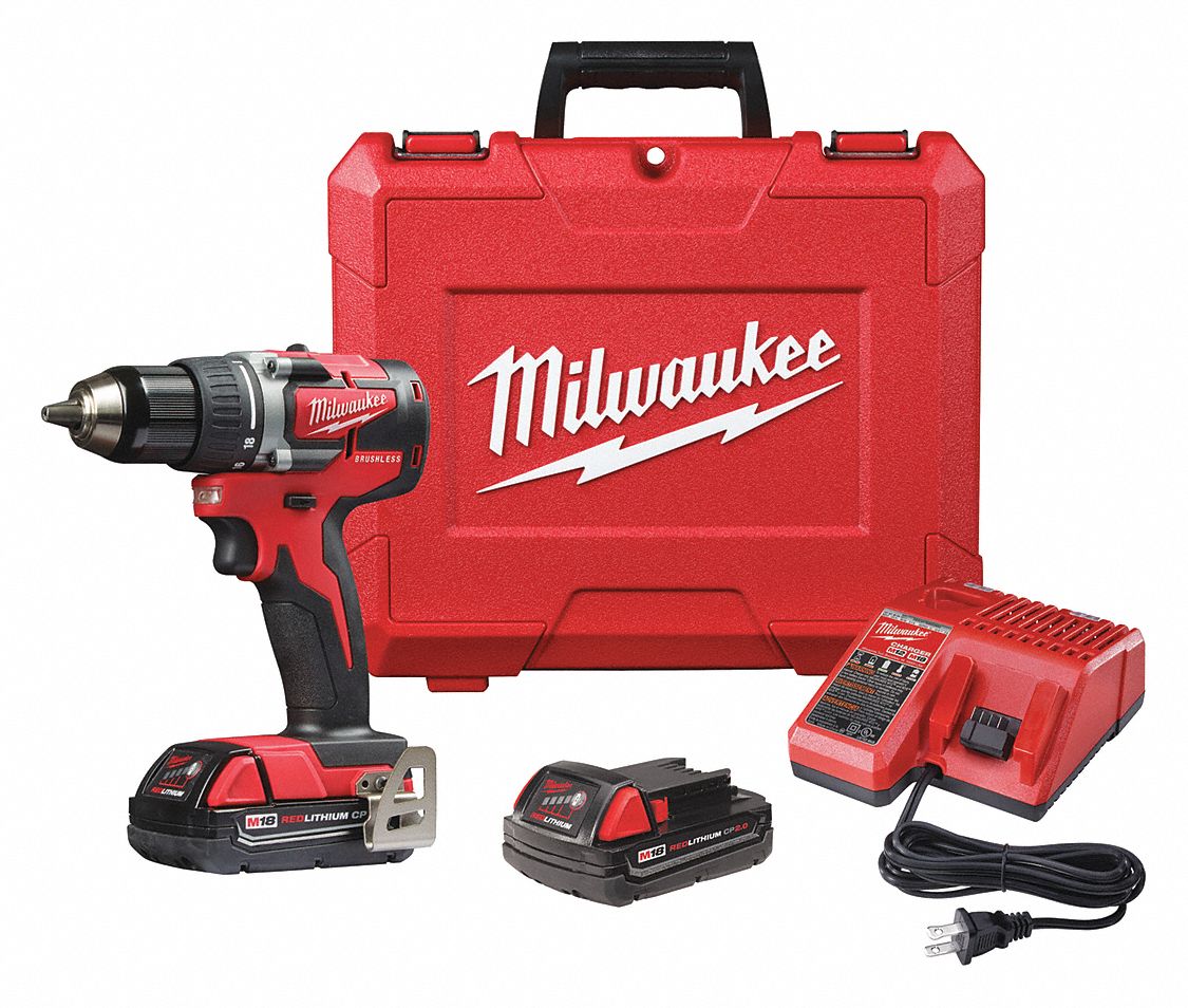 MILWAUKEE Drill Kit, Cordless, 0 inlb to 500 inlb, 1/2 in Chuck Size