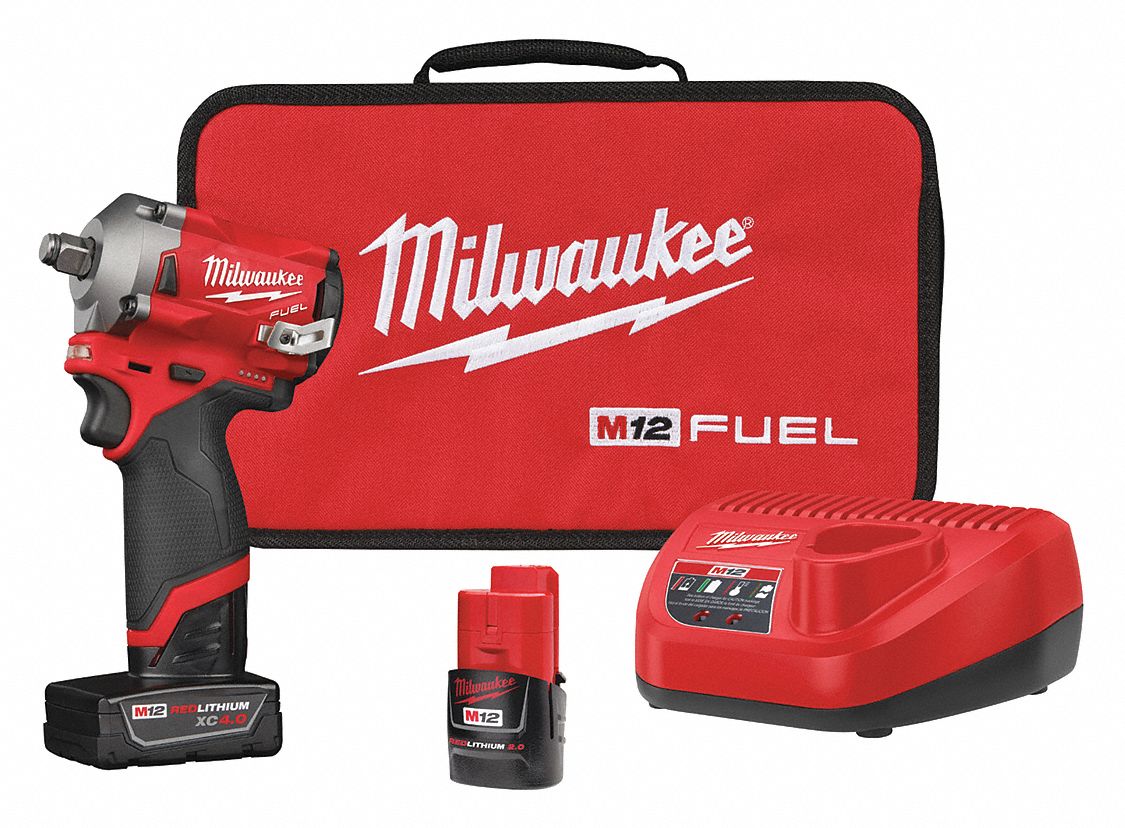 MILWAUKEE 1/2" Cordless Impact Wrench Kit, 12.0 Voltage, 250 ft.lb