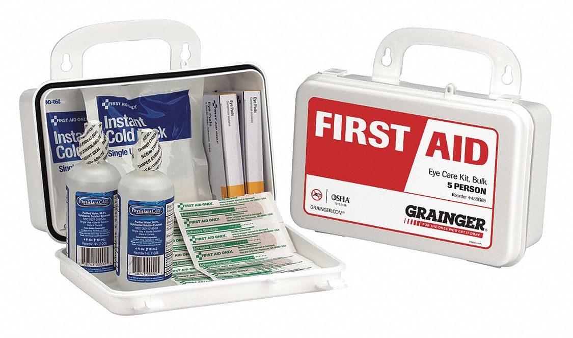 GRAINGER APPROVED First Aid Kit, Kit, Plastic, Eye Care, 5 People