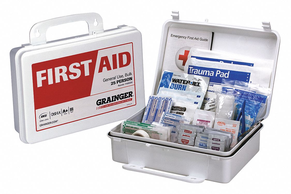 GRAINGER APPROVED First Aid Kit, Kit, Plastic, Industrial, 25 People