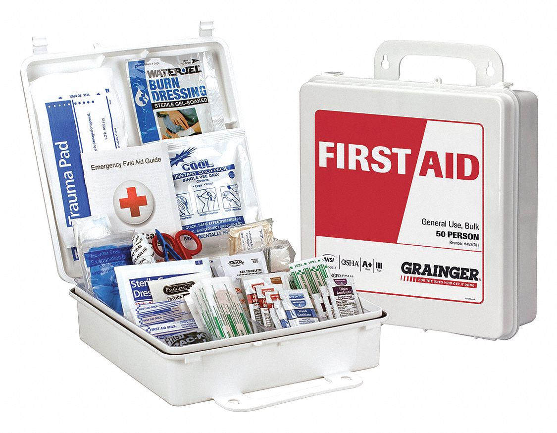 GRAINGER APPROVED First Aid Kit, Kit, Plastic, Industrial, 50 People
