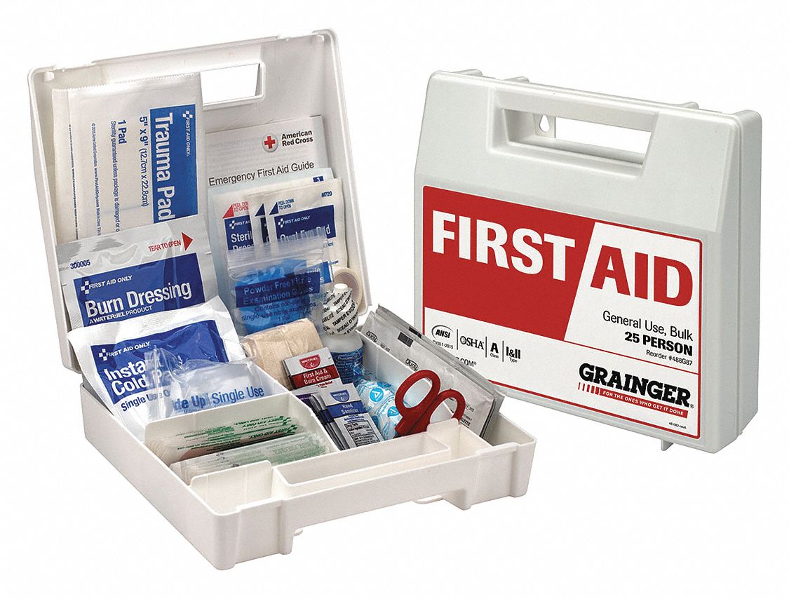 GRAINGER APPROVED First Aid Kit, Kit, Plastic, Industrial, 25 People
