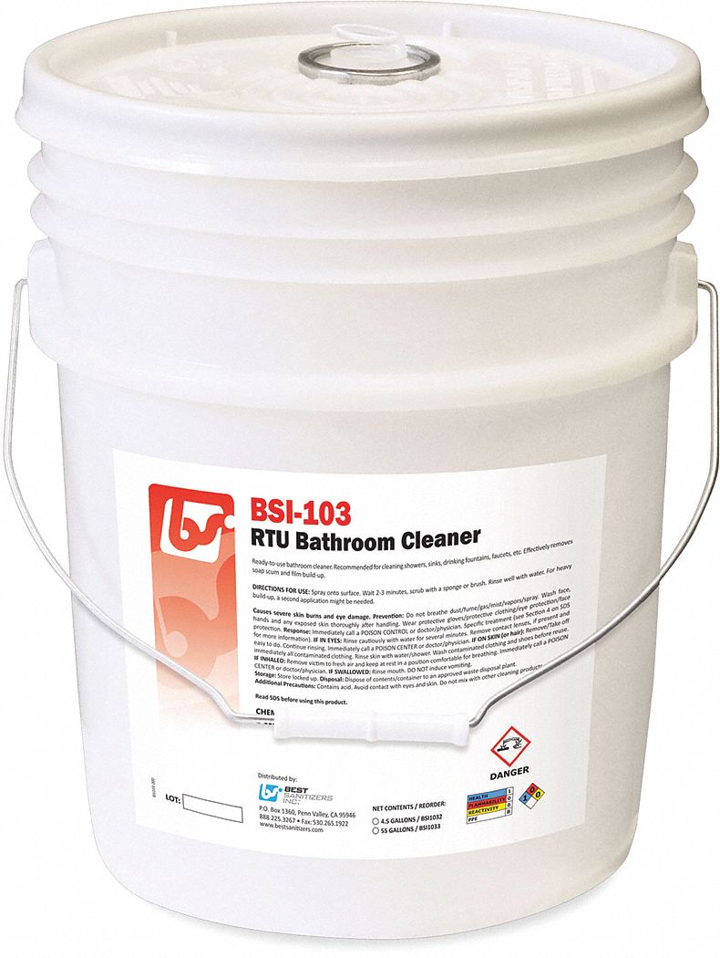 BEST SANITIZERS, INC. Bathroom Cleaner, 5 gal Container Size, Bucket