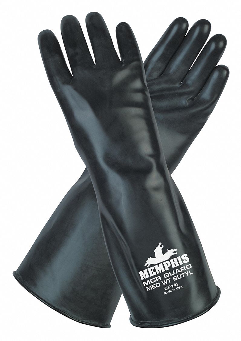 MCR SAFETY Butyl Chemical Resistant Gloves, L, 14" Glove Length, Black, 14.00 mil Glove