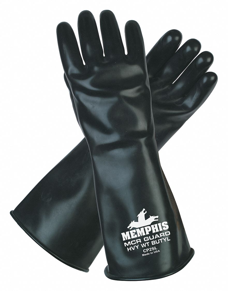 MCR SAFETY 25.00 mil Butyl Chemical Resistant Gloves, Unlined Lining