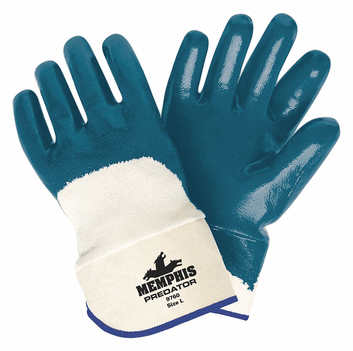 MCR SAFETY Chemical Gloves, L, 11in.L, Blue/White, PK12 48GK049760