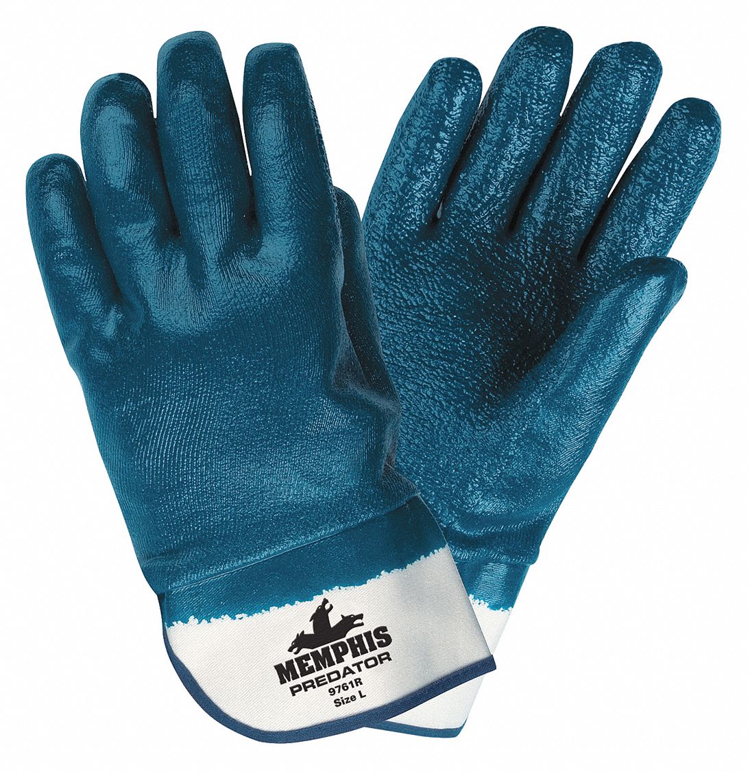 MCR SAFETY Nitrile Chemical Resistant Gloves, L, 11" Glove Length, Blue