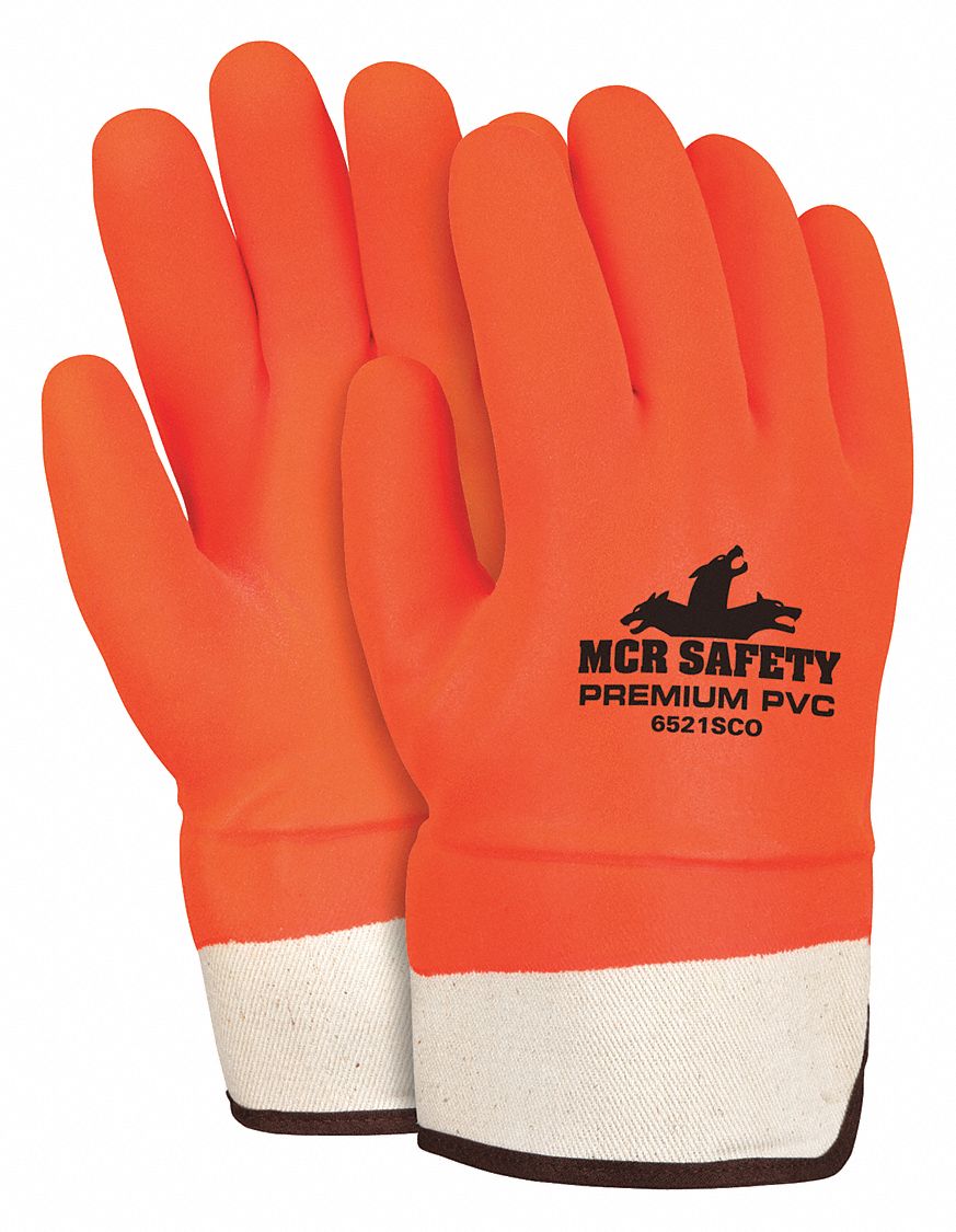 MCR SAFETY PVC Chemical Resistant Gloves, L, 12" Glove Length, Orange