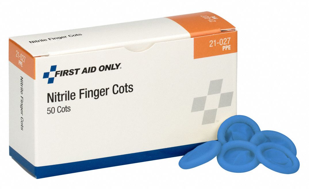 FIRST AID ONLY Powder Free Finger Cots, L, 3 mil, PK 50 48H49521027