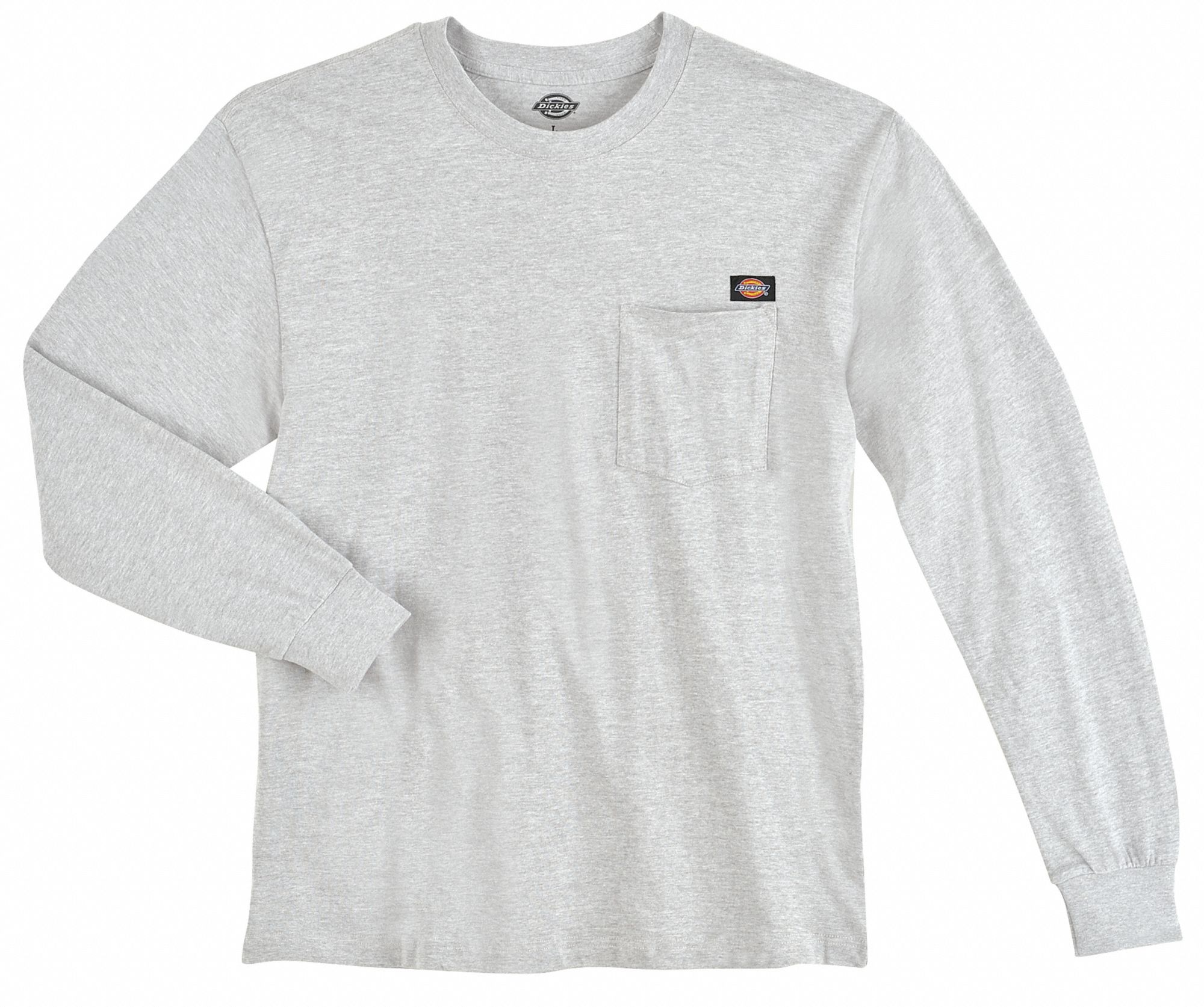 DICKIES Long Sleeve TShirt, Cotton, Ash Gray, Pullover, Fits Chest