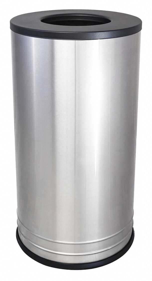 TOUGH GUY 18 gal., Round, Trash Can, Metal, Silver 48L06948L069