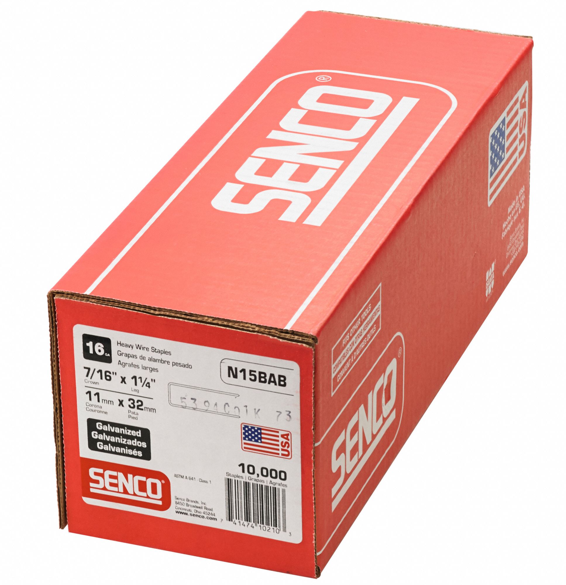 SENCO Staples, Staples, 16 ga Gauge, 1 1/4 in Length, Steel, Electro