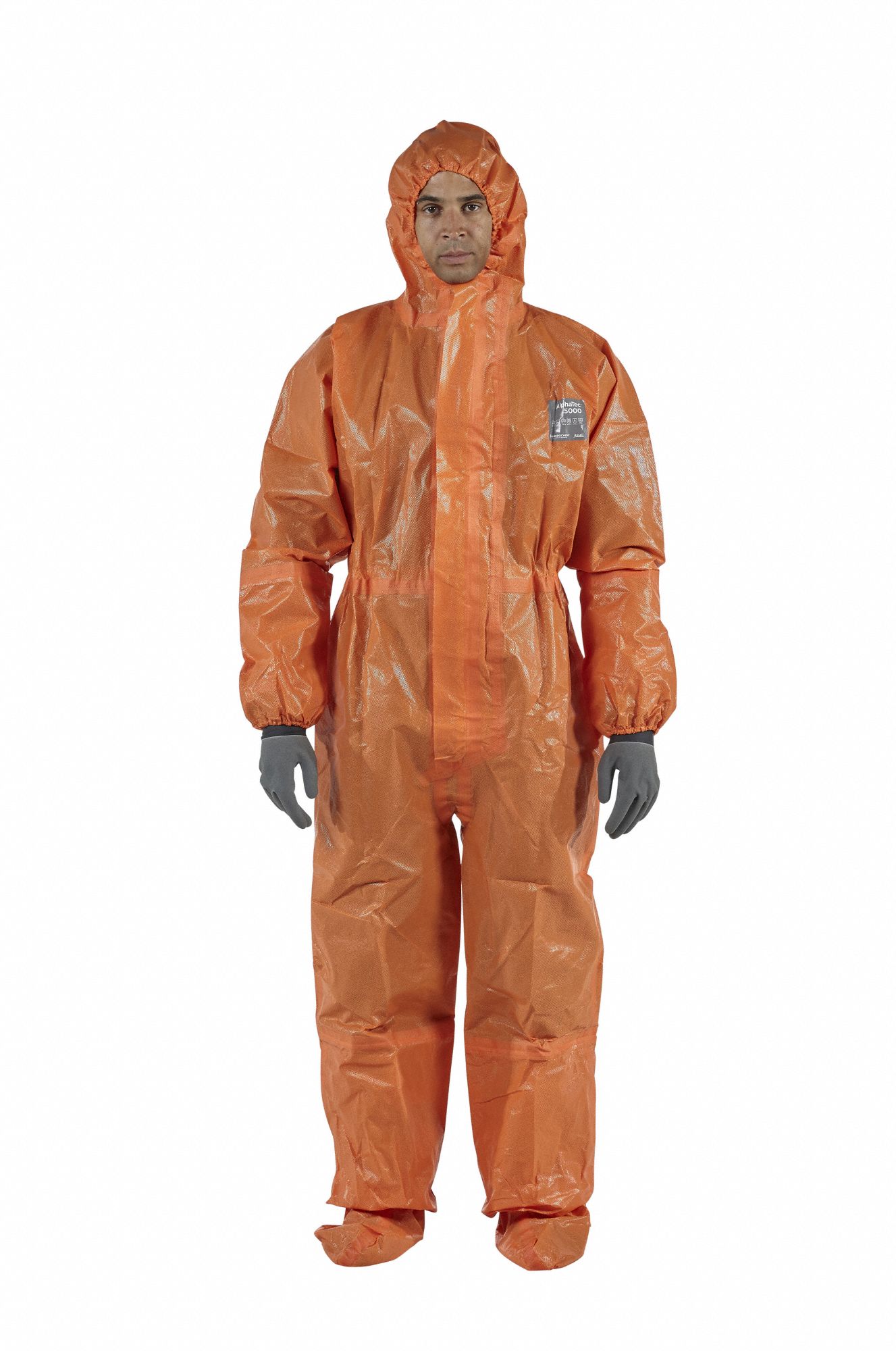 ANSELL Chemical Resistant Coveralls, Hooded, Size S, PK 6 48MD39OR50