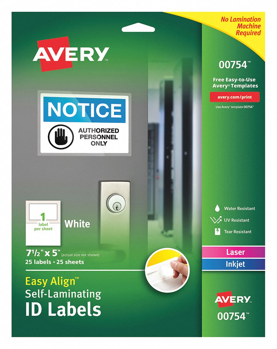 AVERY Laser/Inkjet Label, Label Height 5 in, Label Width 7 1/2 in, Color White, PK 25 48RK08