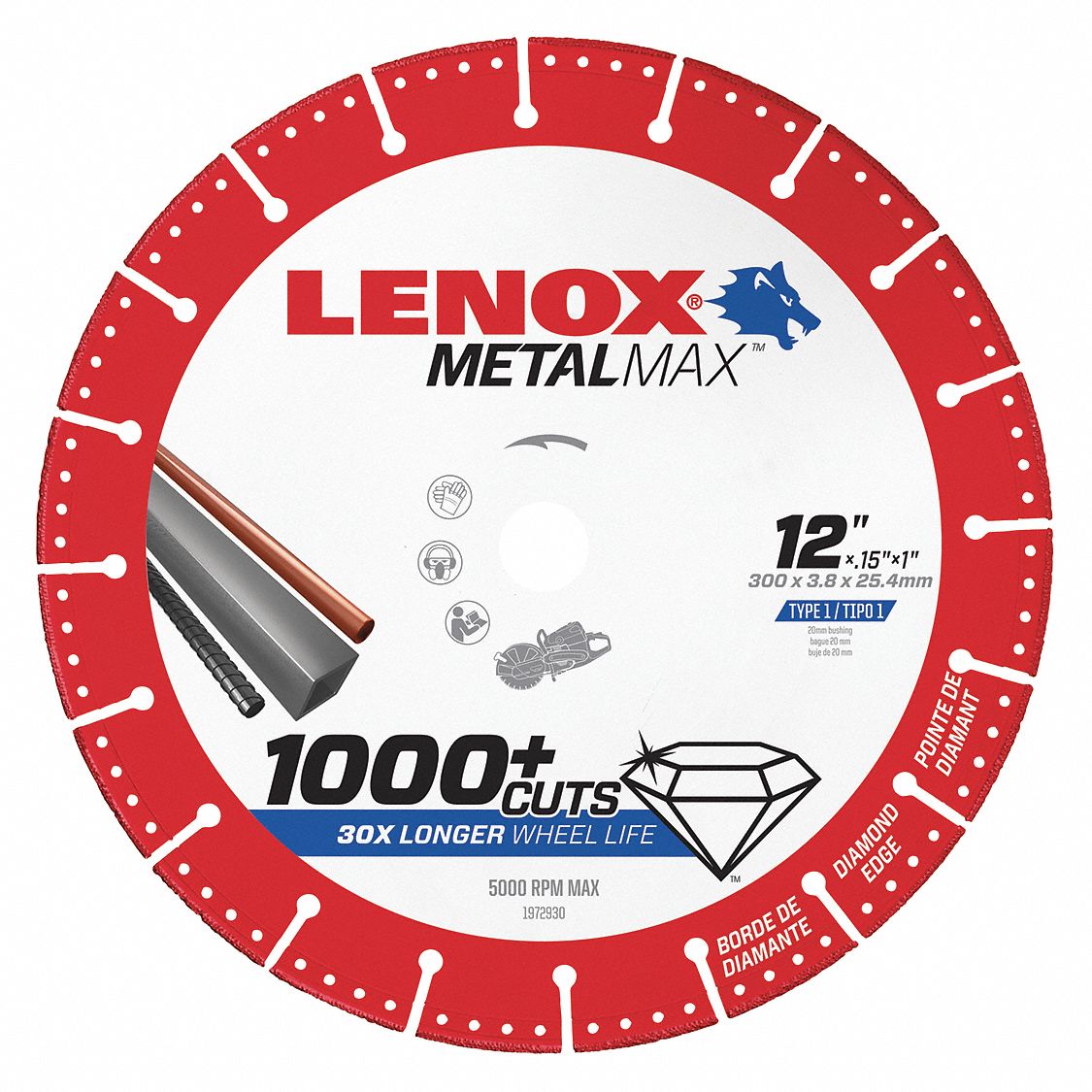 LENOX, 12 in Abrasive Wheel Dia, Diamond, Abrasive CutOff Wheel