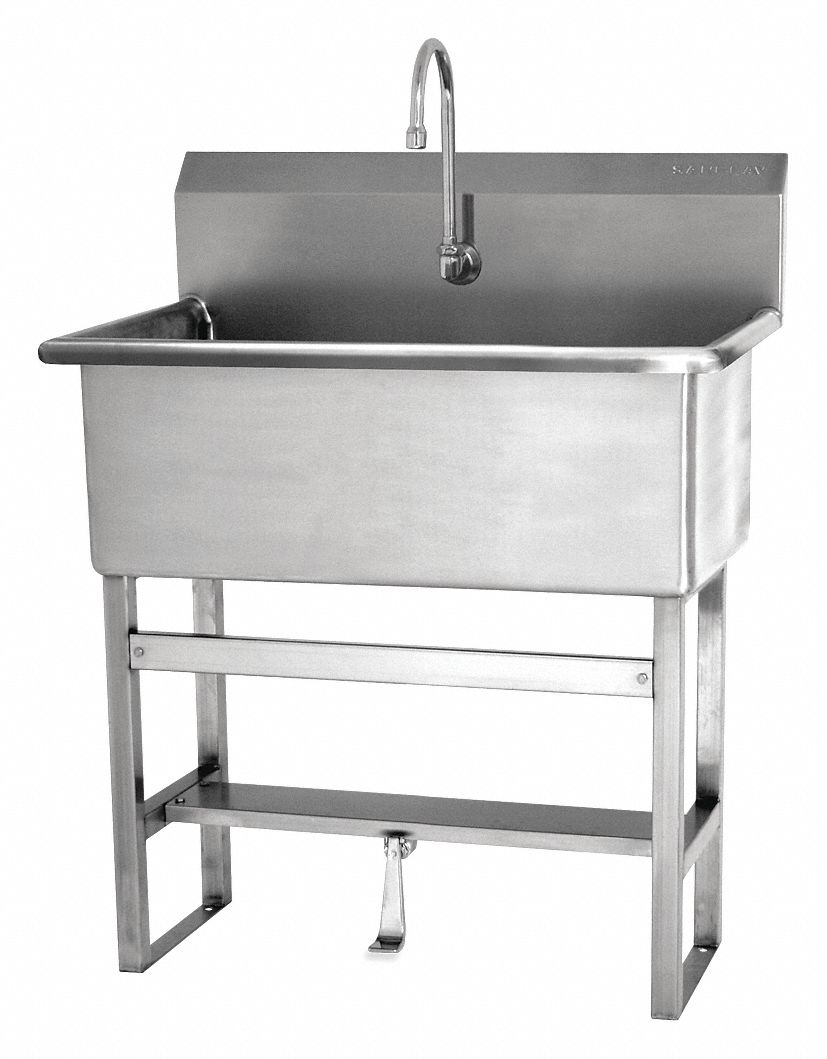 Stainless Steel Scrub Sink, With Faucet, Floor Mounting Type, Stainless
