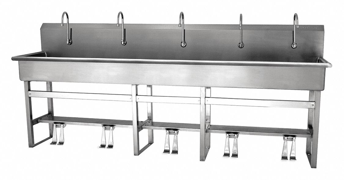 Stainless Steel Wash Station, With Faucet, Floor Mounting Type, Stainless Steel Grainger