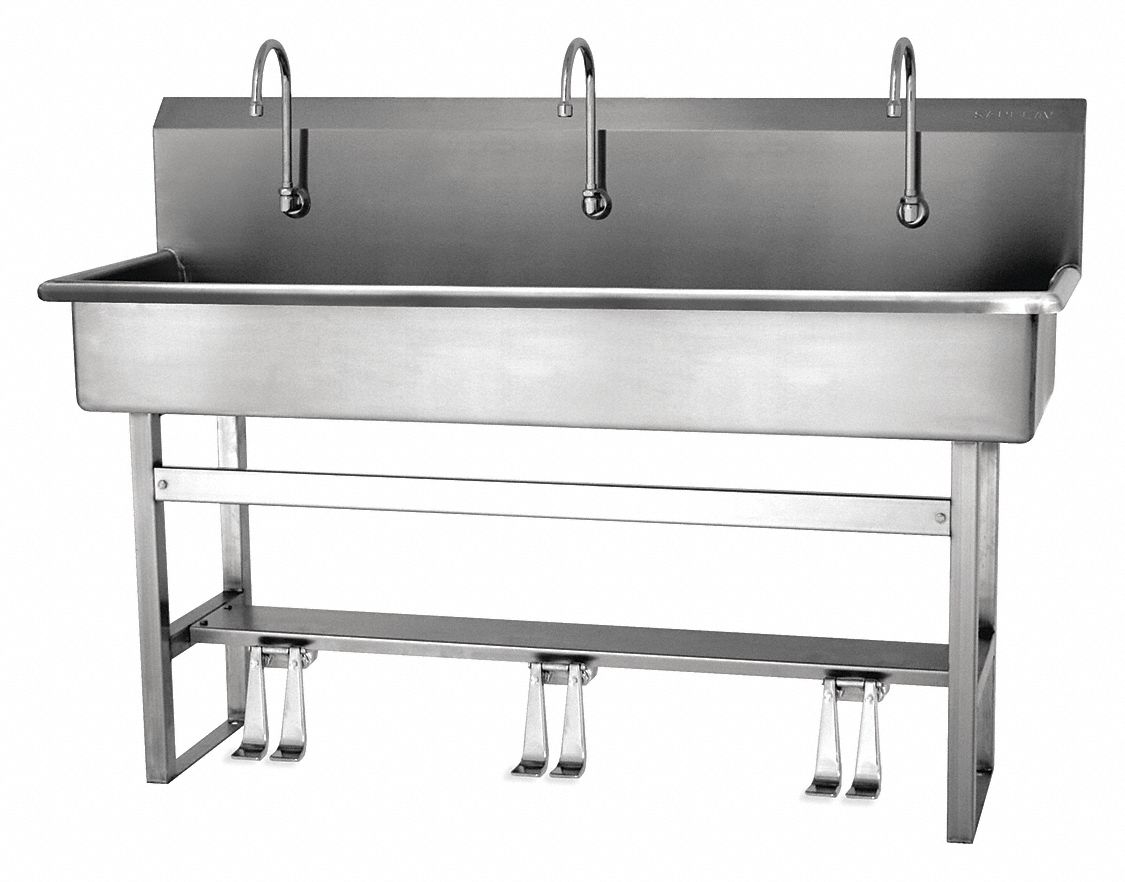 SANILAV Stainless Steel Wash Station, With Faucet, Floor Mounting Type, Stainless 48TH34
