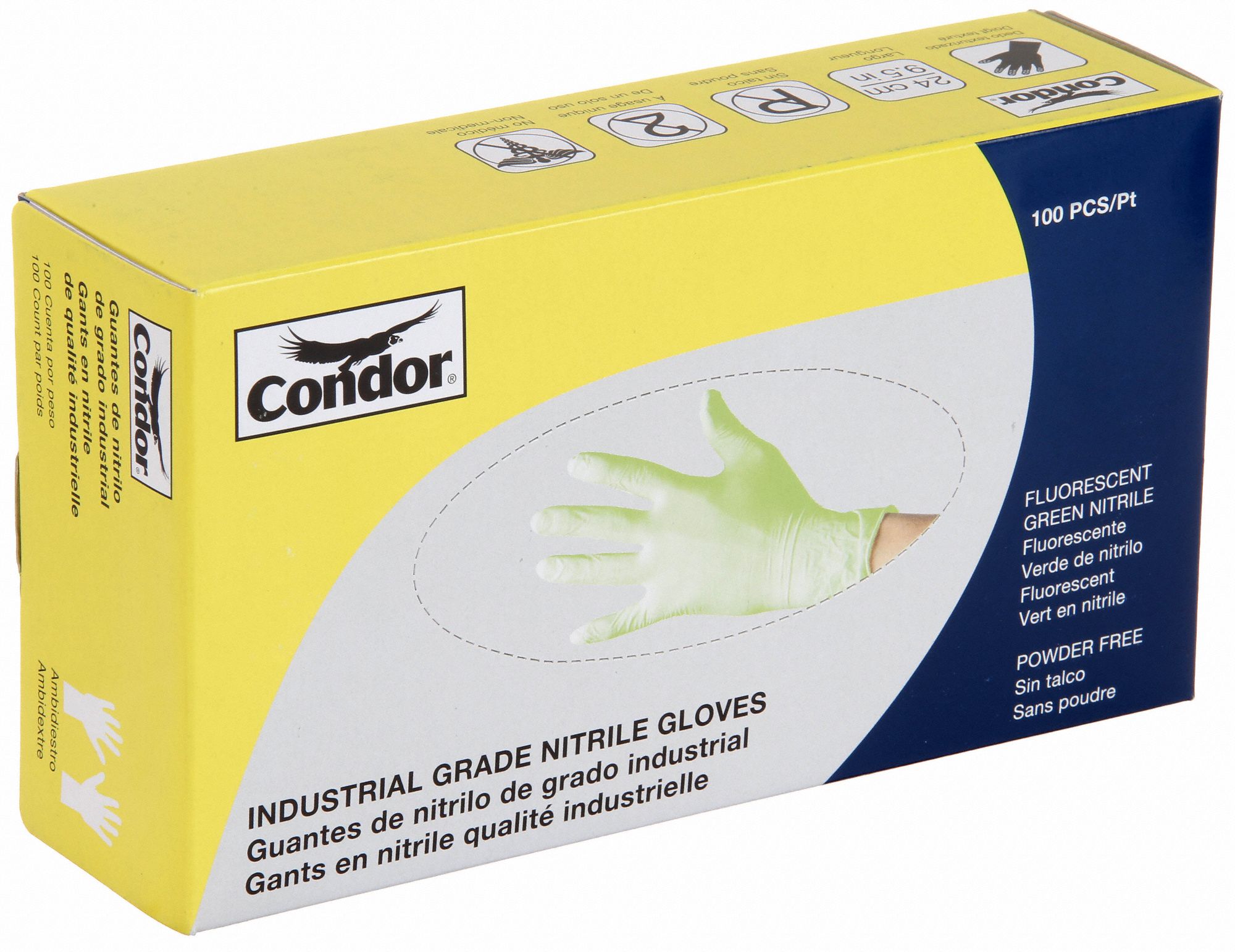 CONDOR Nitrile, Disposable Gloves, M, PowderFree, 3.5 mil Palm