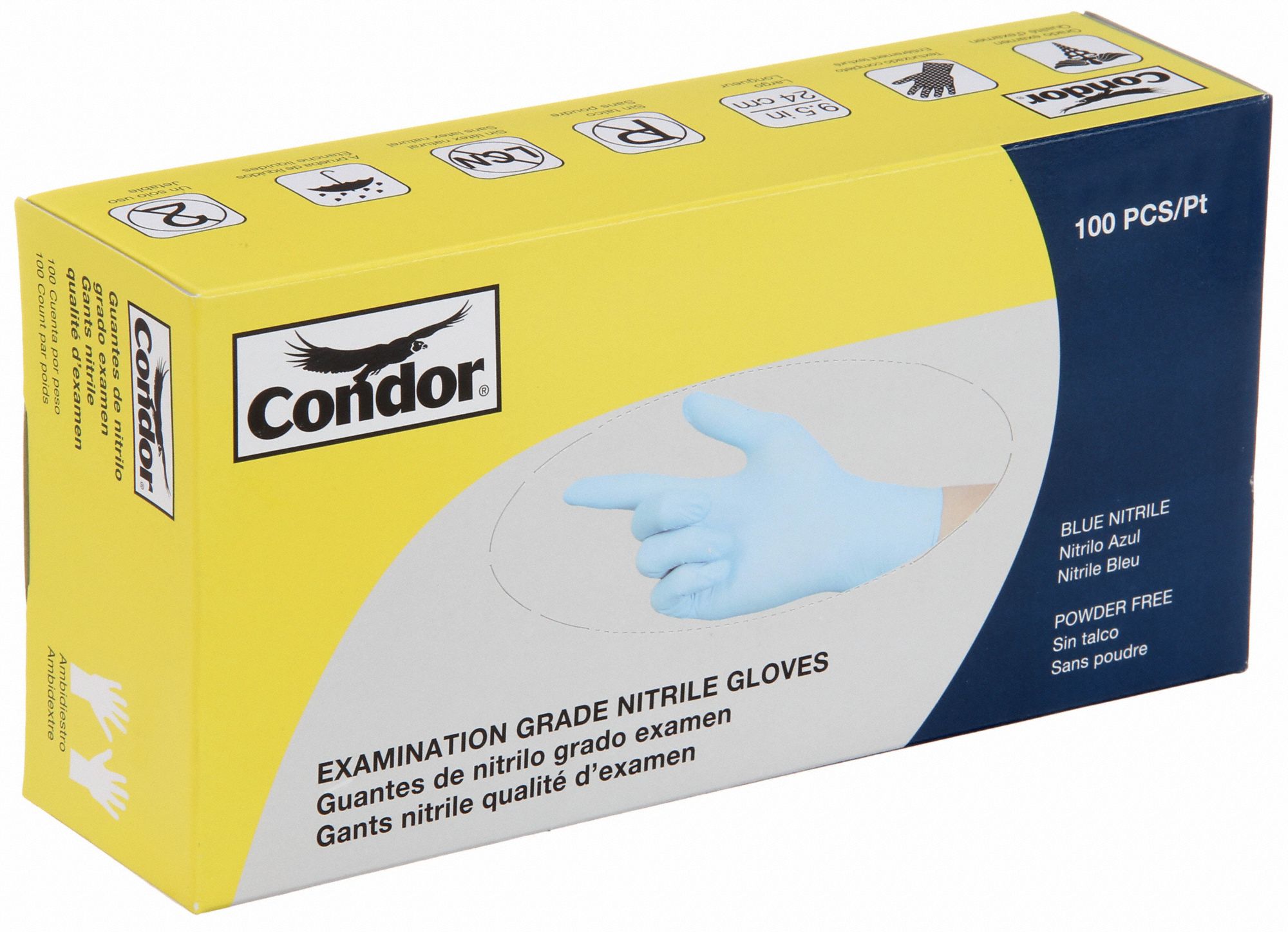 CONDOR Nitrile, Disposable Gloves, M, PowderFree, 3.15 mil Palm