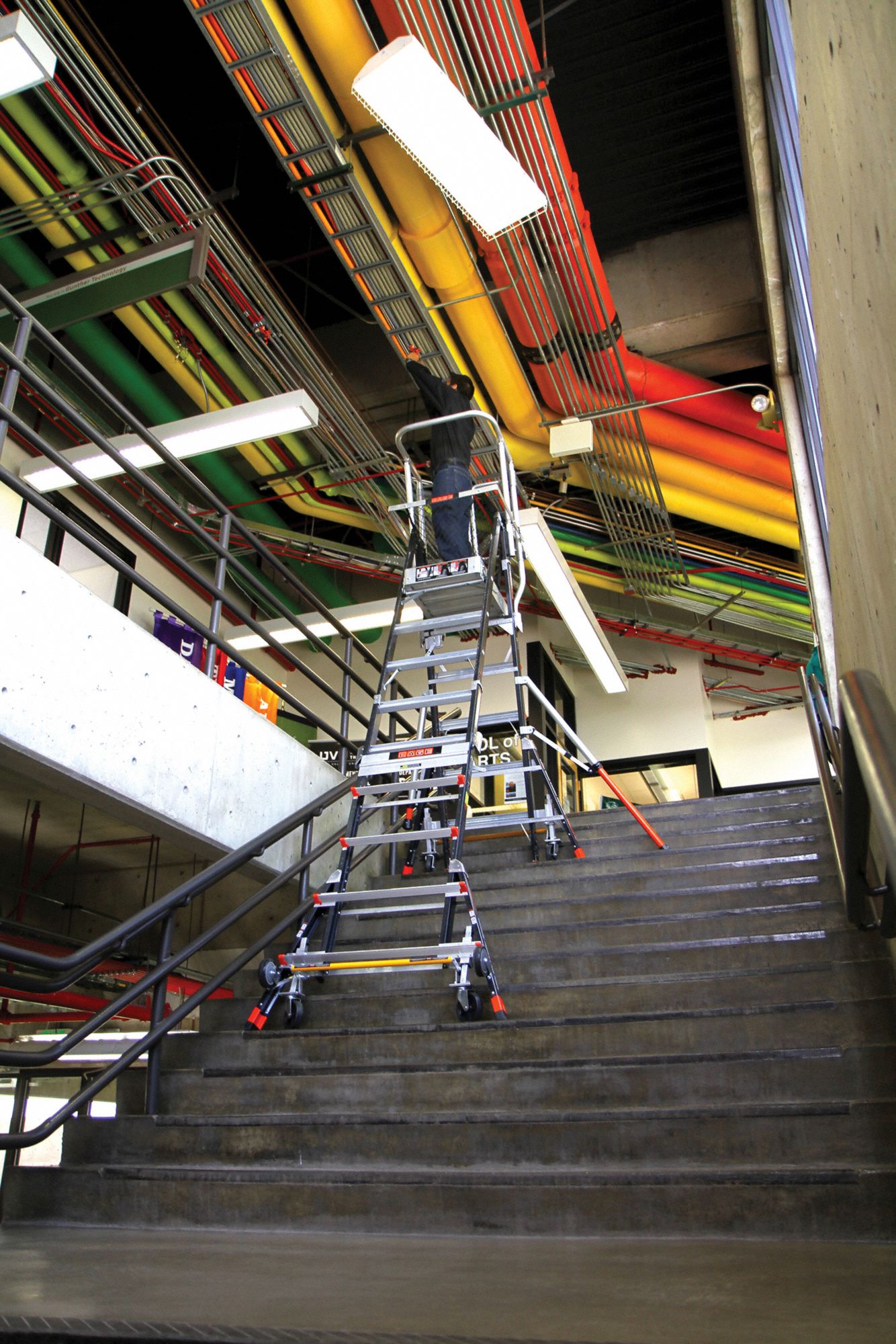 LITTLE GIANT Adjustable Safety Cage Platform Ladder 8 to 14 ft Ladder