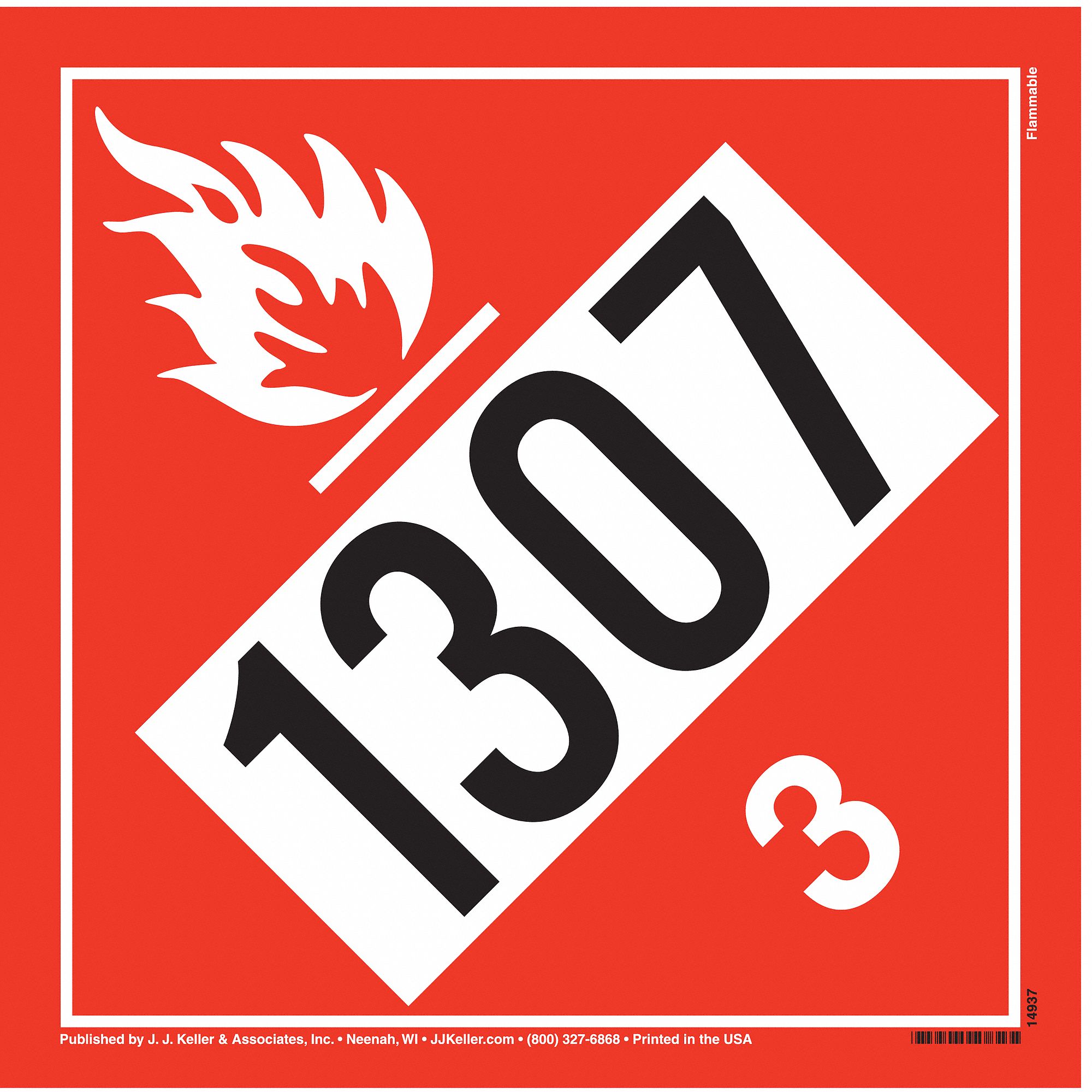 Flammable Liquid UN1307, 10 3/4 in Label Wd, DOT Container Placard