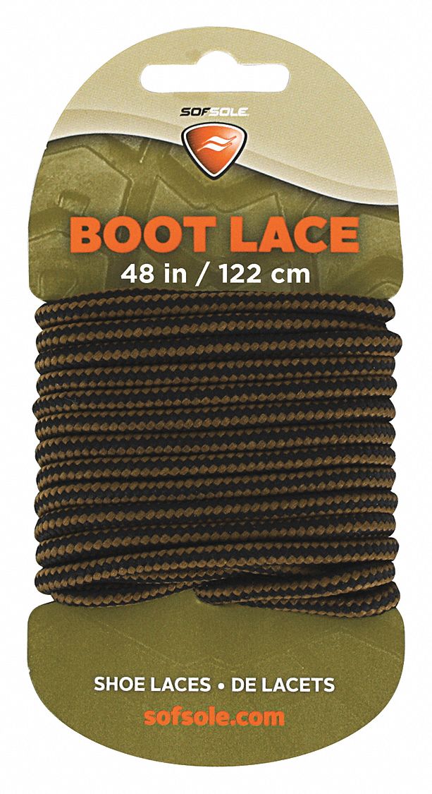 SOF SOLE Boot and Shoe Laces, 48 in Length, Black/Brown, Polyester