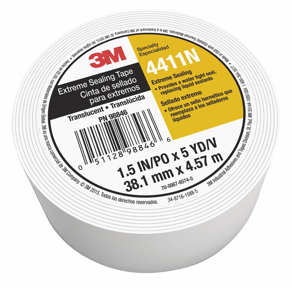3M Polypropylene Extreme Sealing Tape, Acrylic Adhesvie, 11/2 X 5 yd