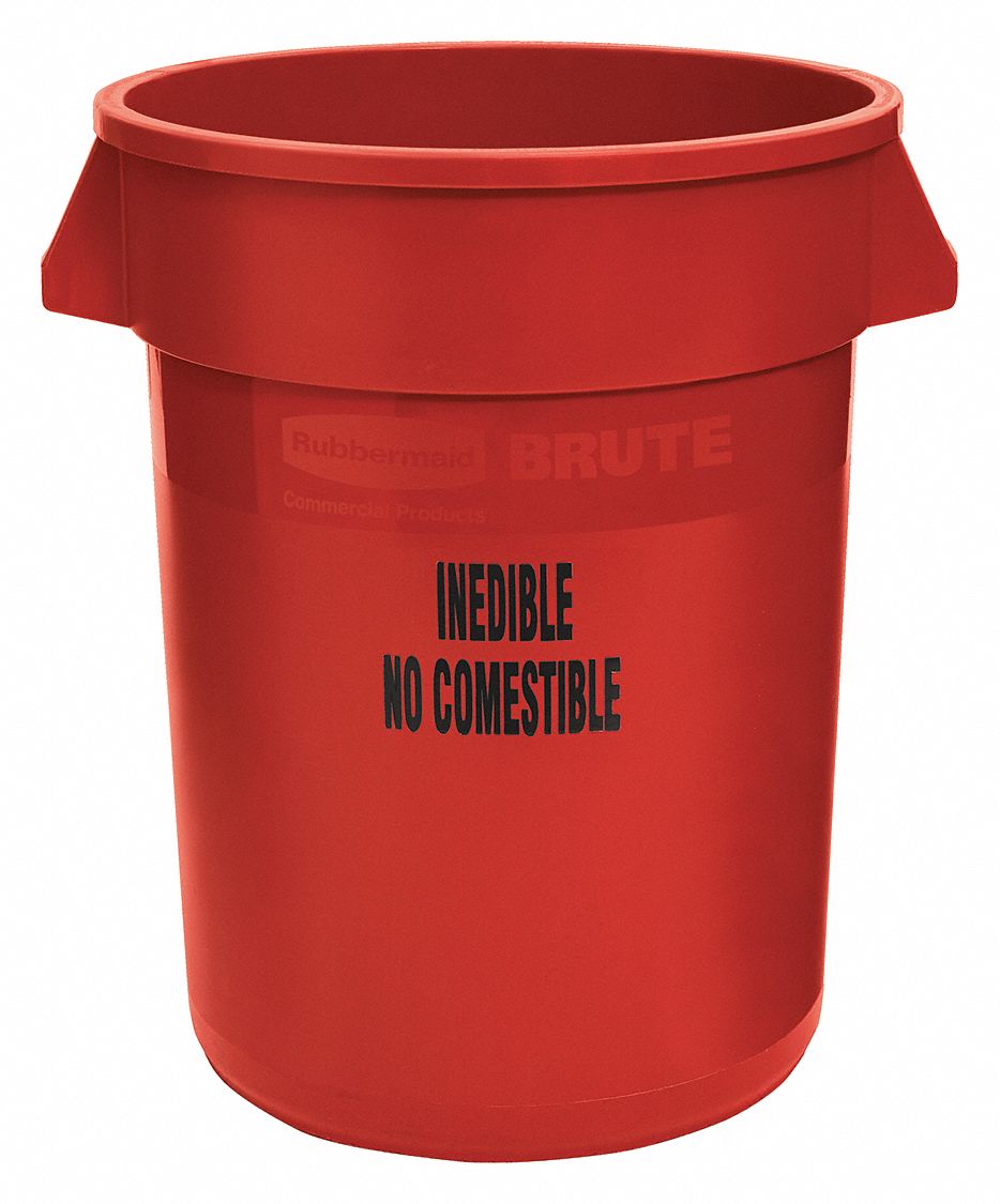 RUBBERMAID COMMERCIAL PRODUCTS 32 gal Round Trash Can, Plastic, Red