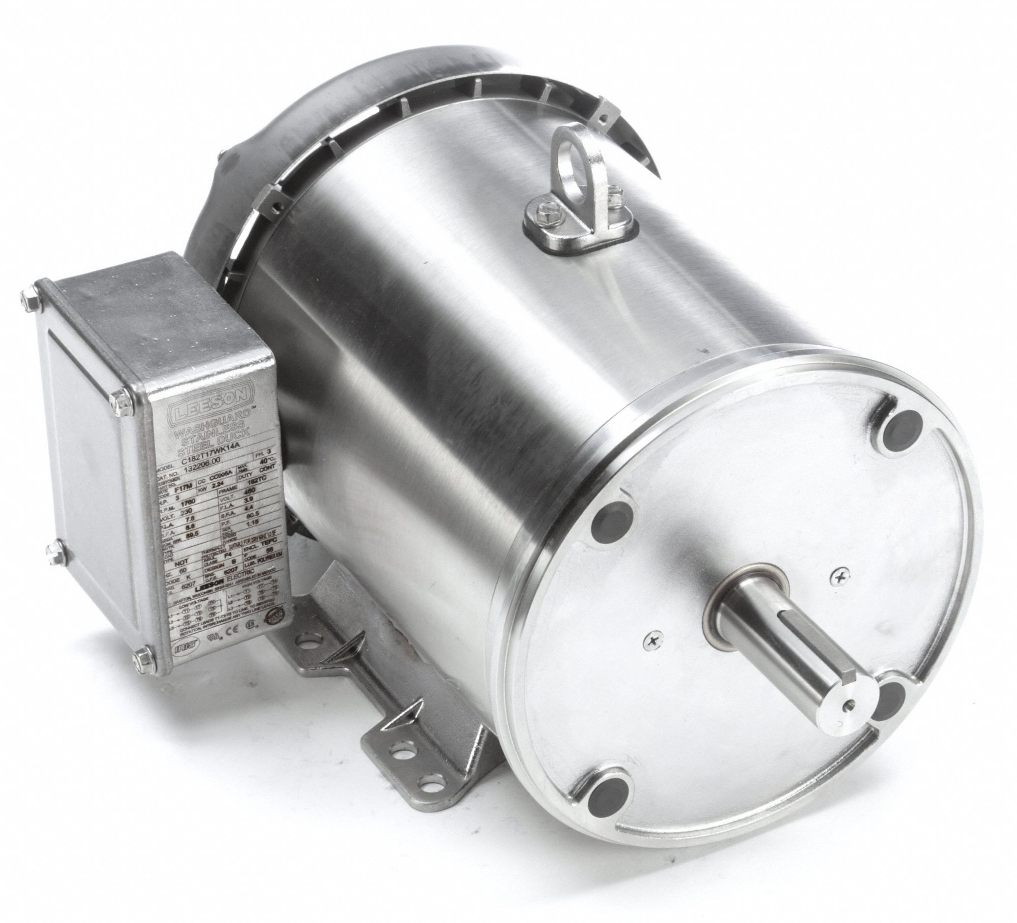 LEESON Washdown Motor: 3-Phase, 3 HP, 1,760 Nameplate RPM, 230/460V AC