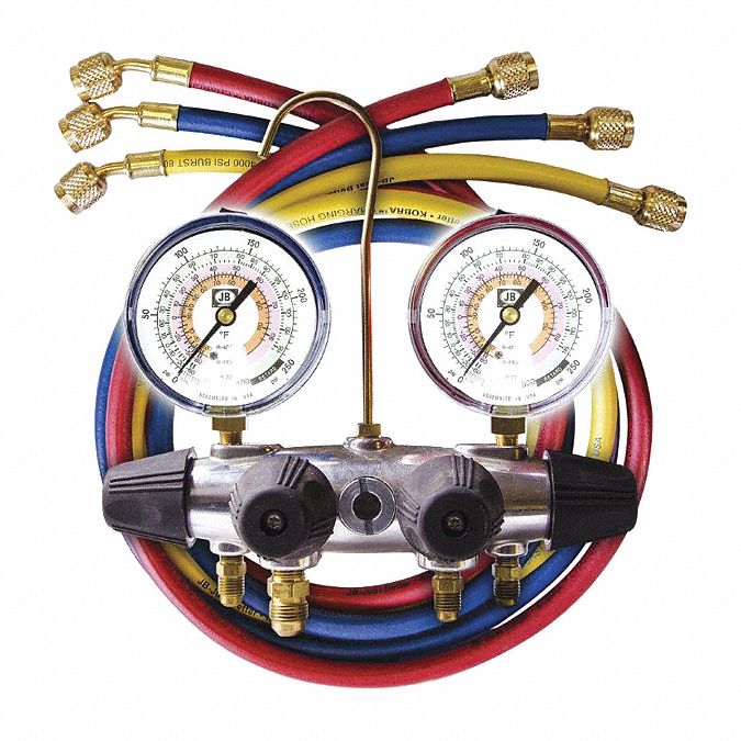 JB INDUSTRIES, Mechanical Manifold Gauge Set, 4 Valves, Mechanical