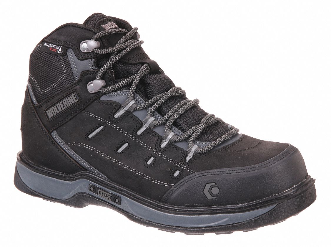 WOLVERINE Hiker Boot, 10, M, Men's, Black/Gray, Composite Toe Type, 1