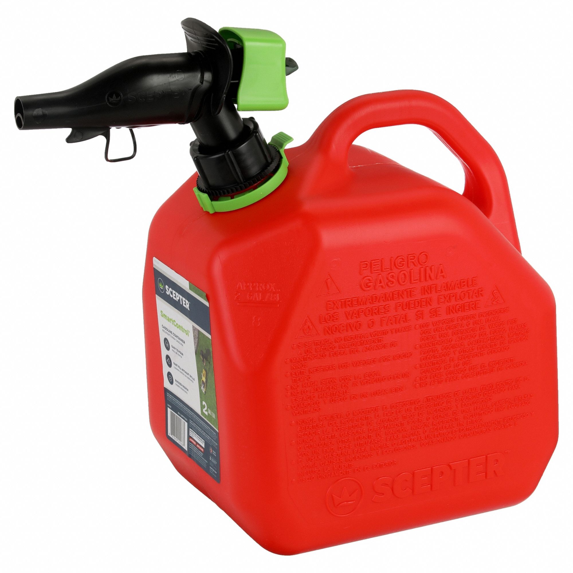 SCEPTER, 2 gal Capacity, Gasoline, Gas Can 490N35FR1G201 Grainger
